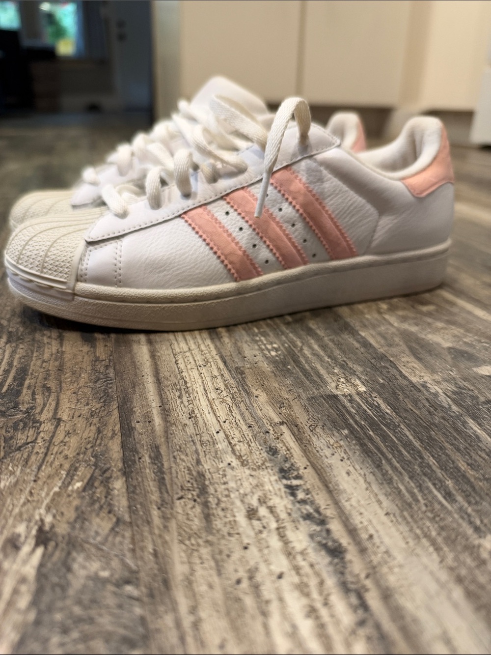 adidas White Sneakers with Pink Stripes